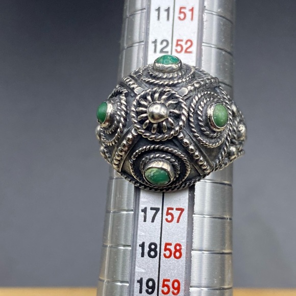 925 Sterling Silver Genuine Turquoise Stone Dome Ring - Picture 6 of 14